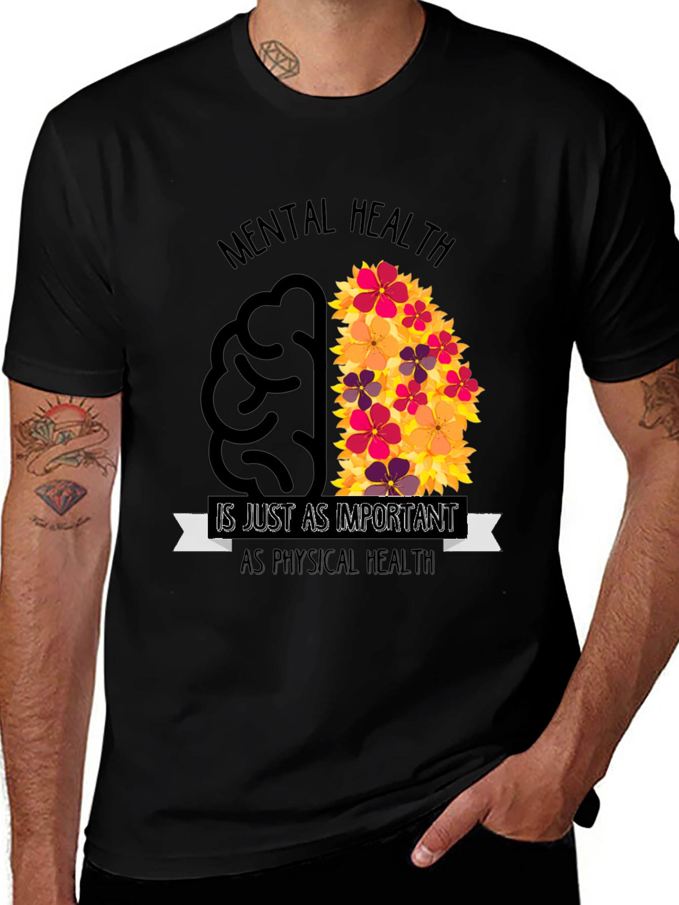 Mental Health Awareness T-Shirt - Brain Flowers Design