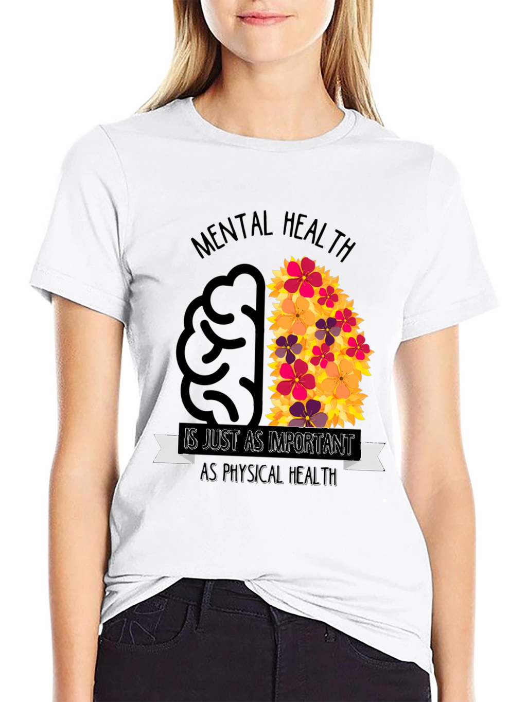 Mental Health Awareness T-Shirt - Brain Flowers Design