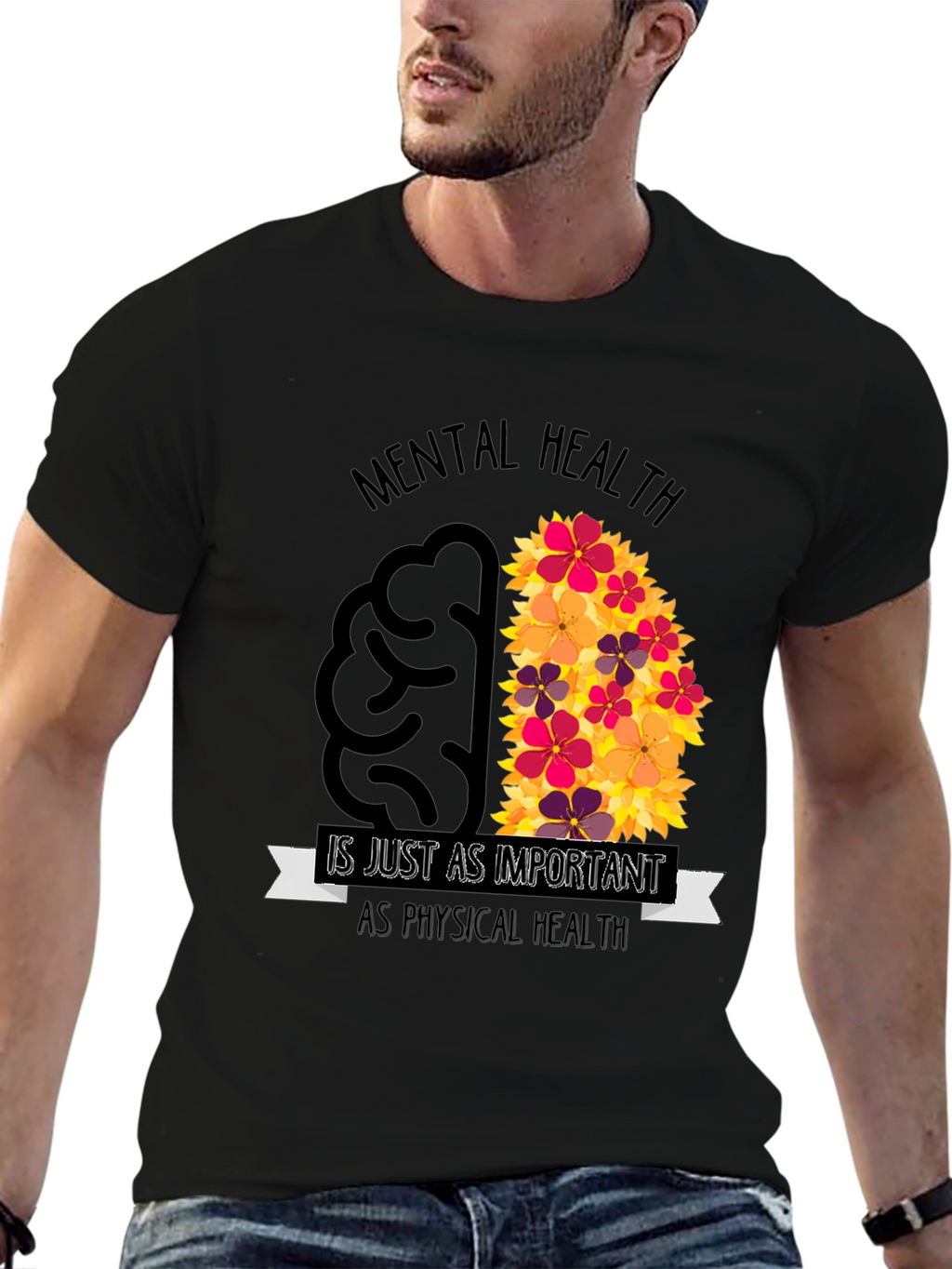 Mental Health Awareness T-Shirt - Brain Flowers Design