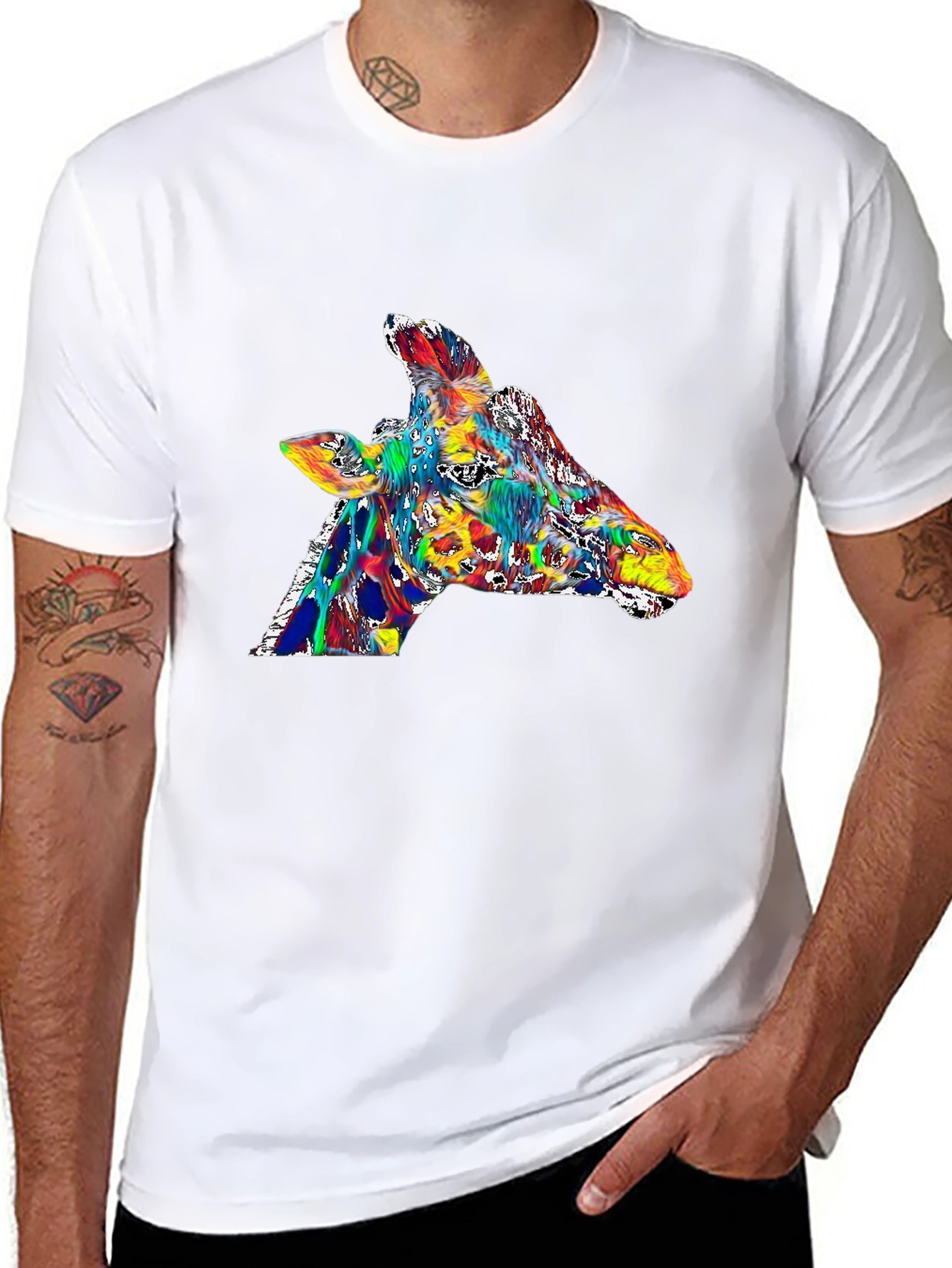 Colorful Giraffe Graphic Tee - Black