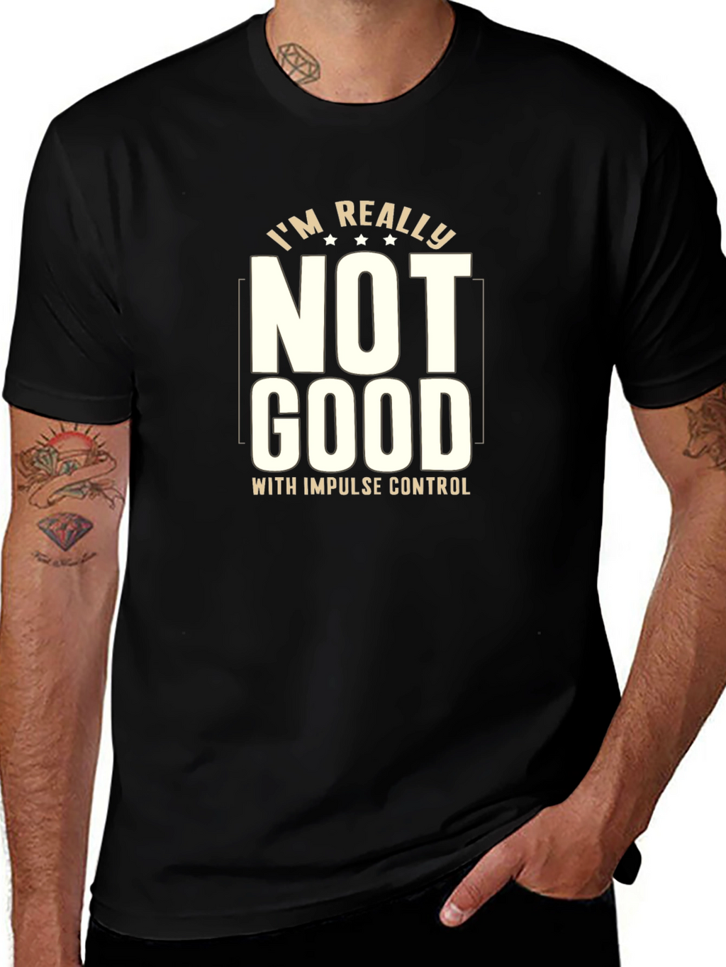 Funny Impulse Control Graphic Tee - Black Cotton Blend