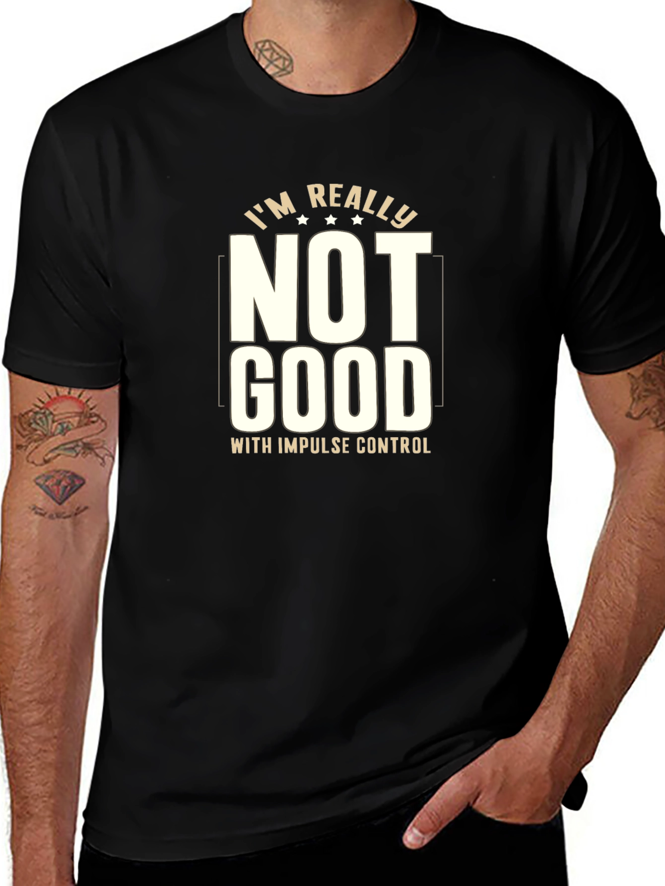 Funny Impulse Control Graphic Tee - Black Cotton Blend