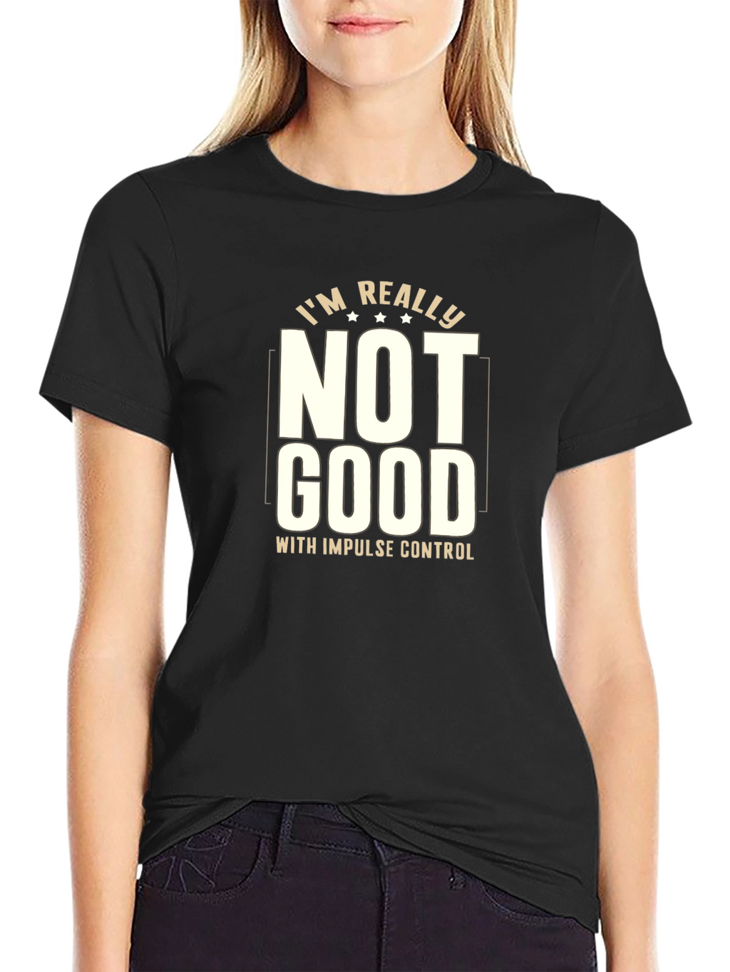 Funny Impulse Control Graphic Tee - Black Cotton Blend