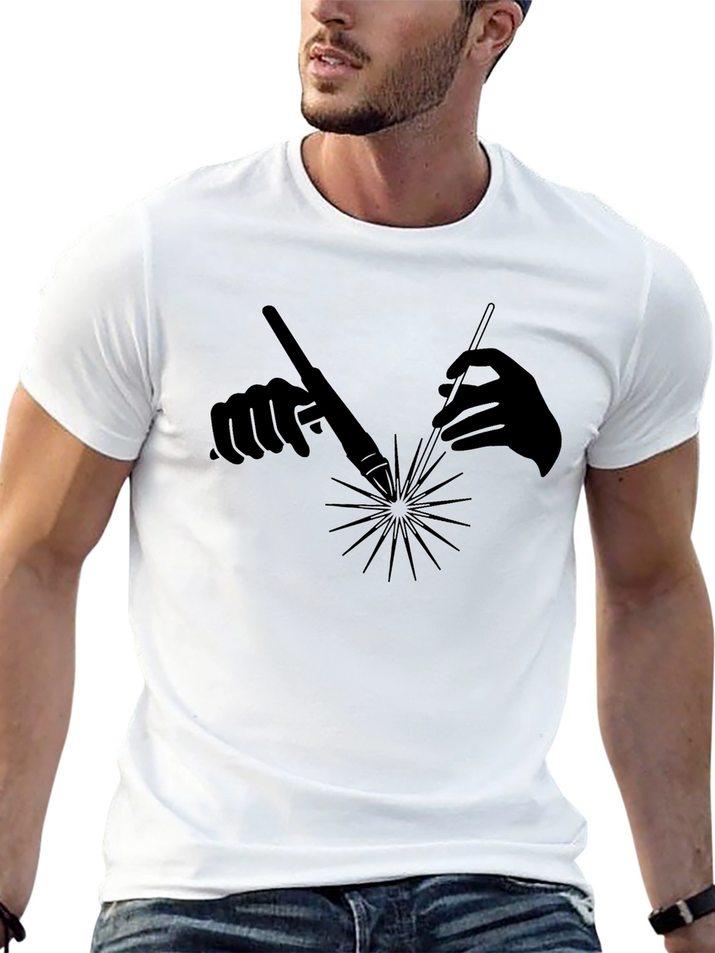 Welding Hands Graphic Tee - Black Cotton T-Shirt