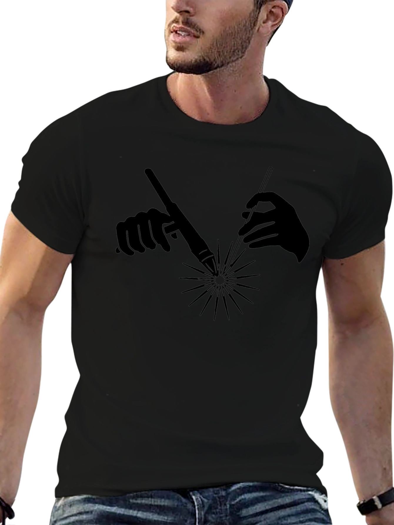 Welding Hands Graphic Tee - Black Cotton T-Shirt