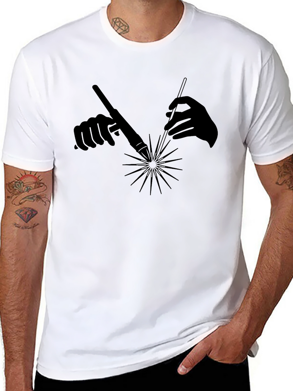 Welding Hands Graphic Tee - Black Cotton T-Shirt