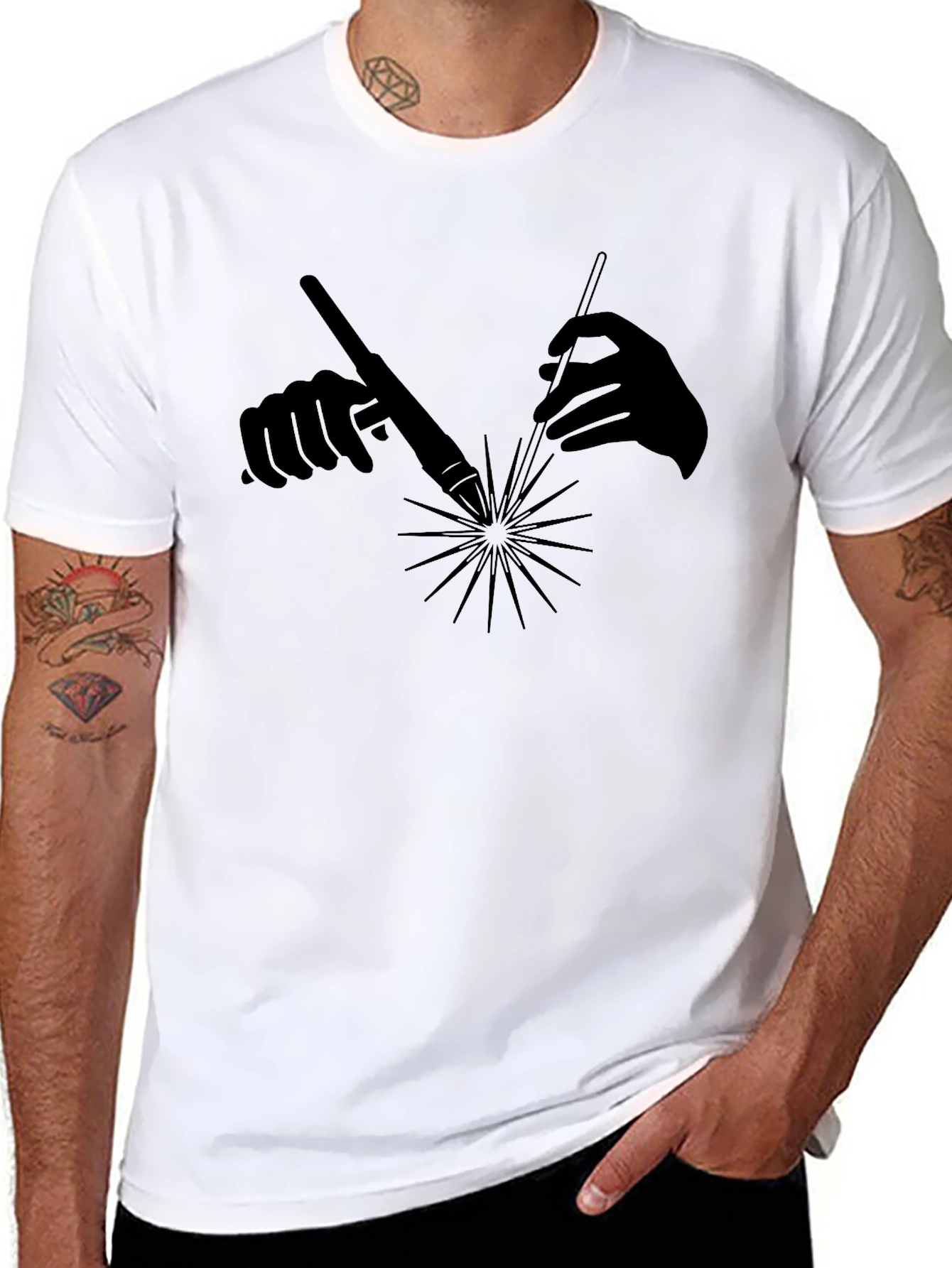 Welding Hands Graphic Tee - Black Cotton T-Shirt