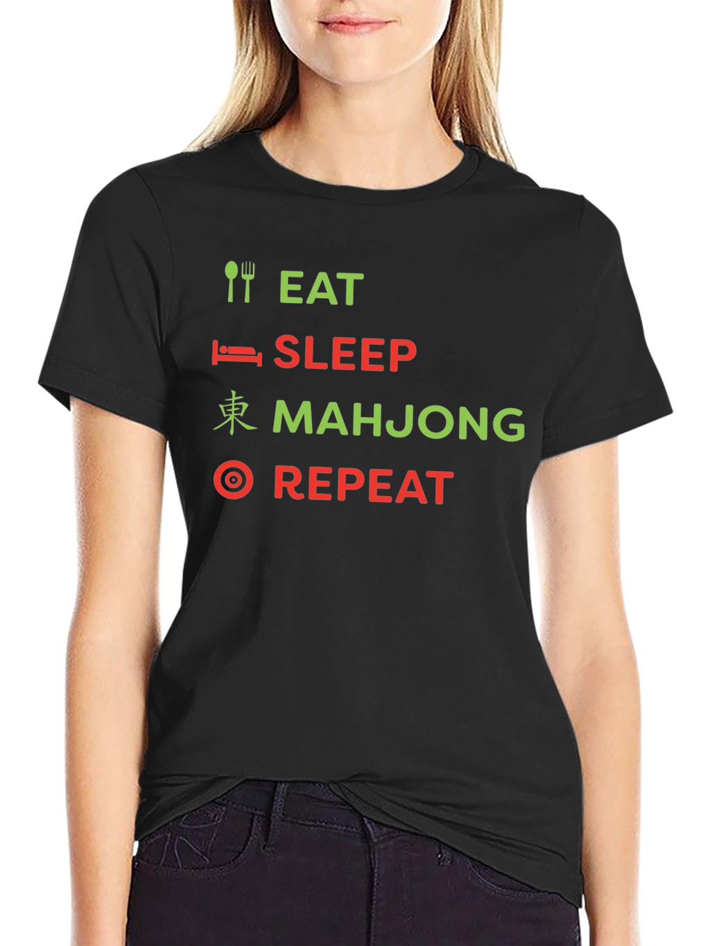 Eat Sleep Mahjong Repeat Black Graphic Tee