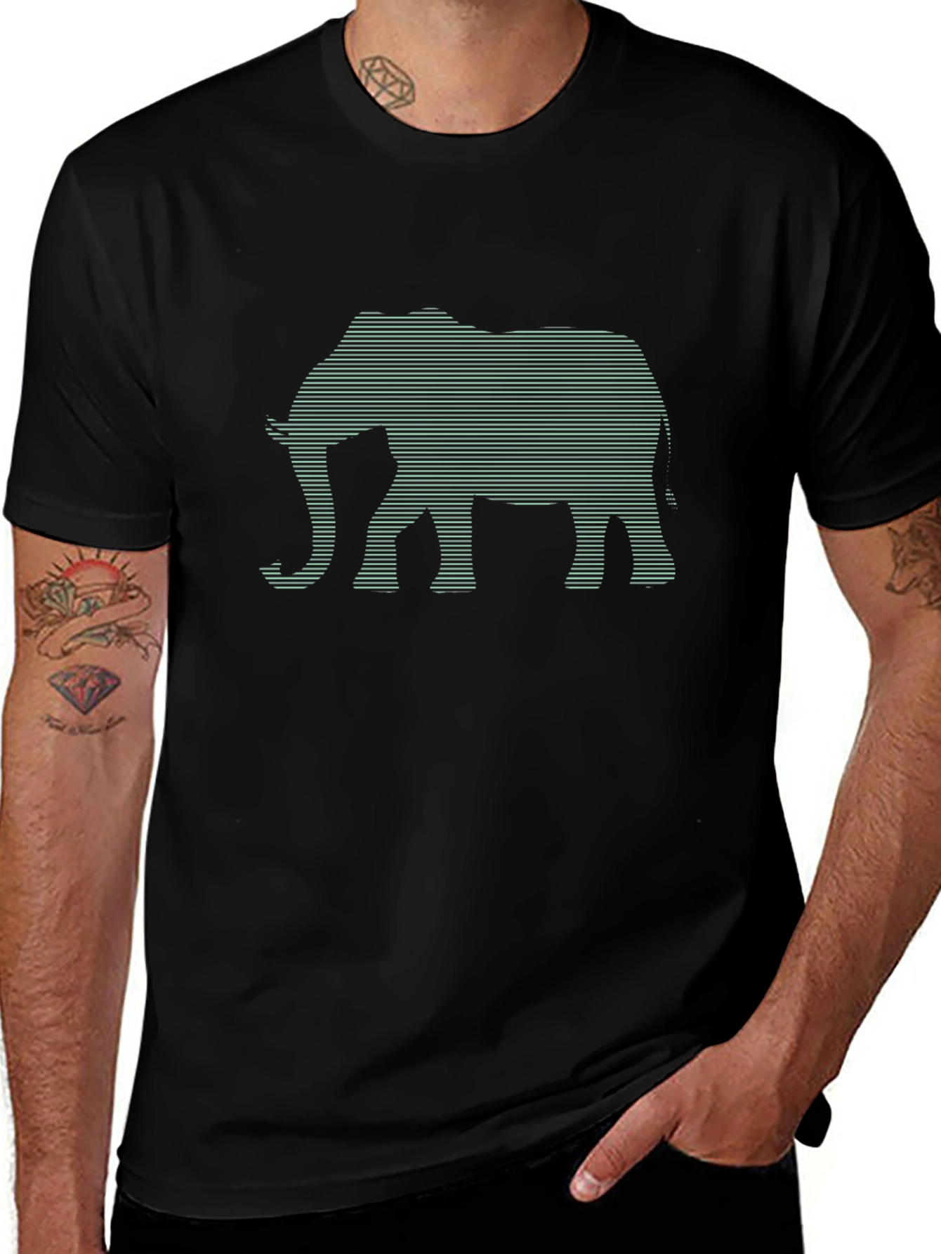 Elephant Graphic Tee - Stylish Striped Design