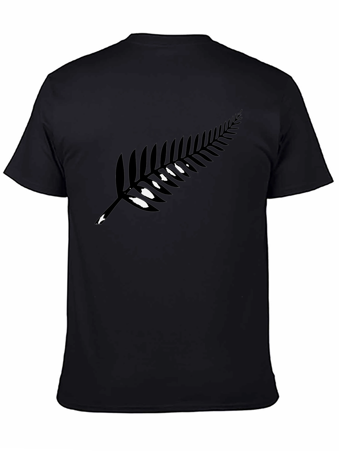 Black T-Shirt with Silver Fern Print