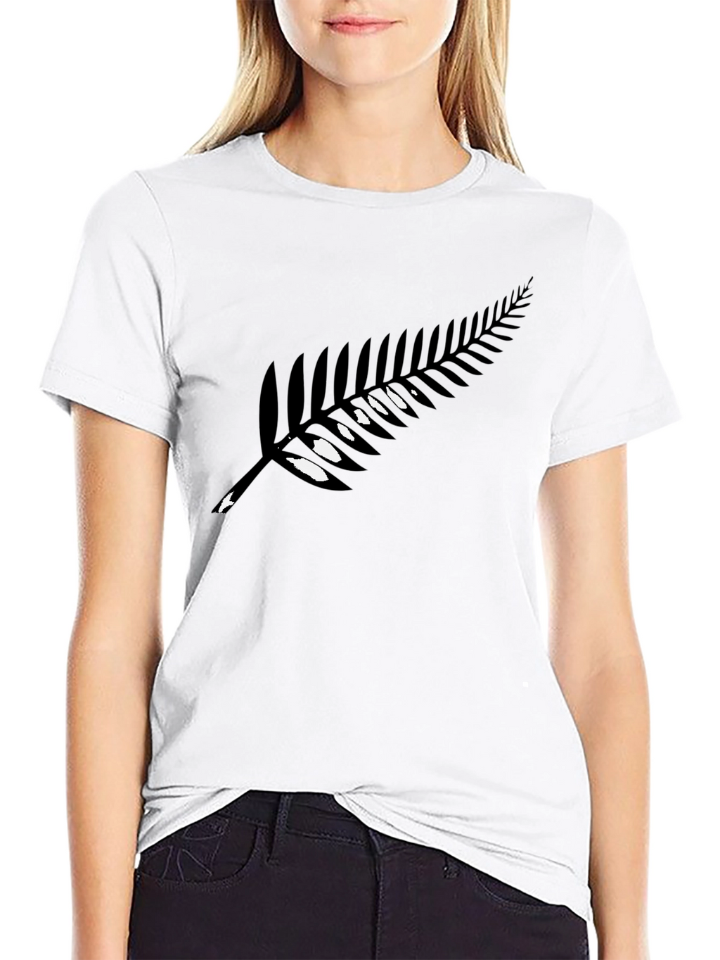 Black T-Shirt with Silver Fern Print