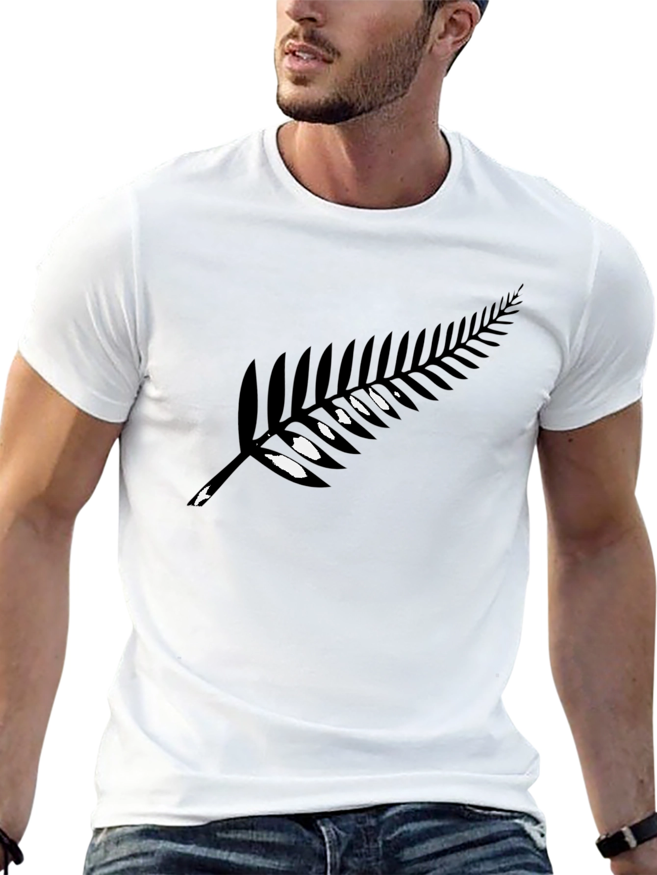 Black T-Shirt with Silver Fern Print