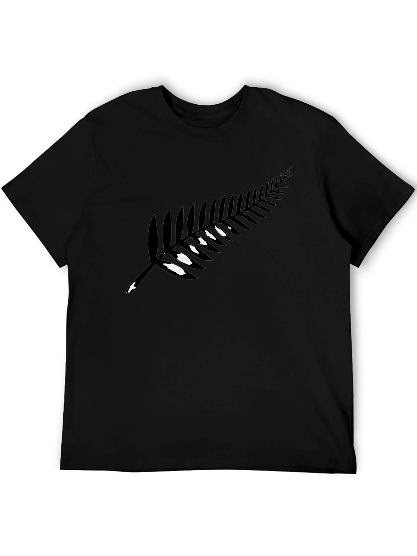 Black T-Shirt with Silver Fern Print
