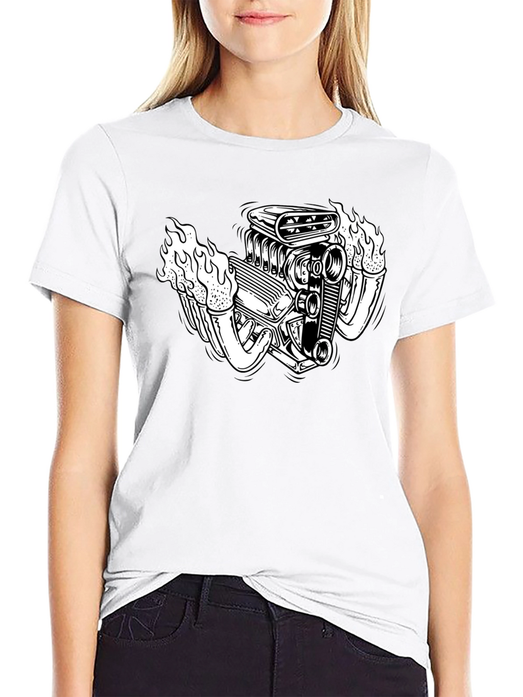 Flame Engine T-Shirt - Black Cotton Graphic Tee