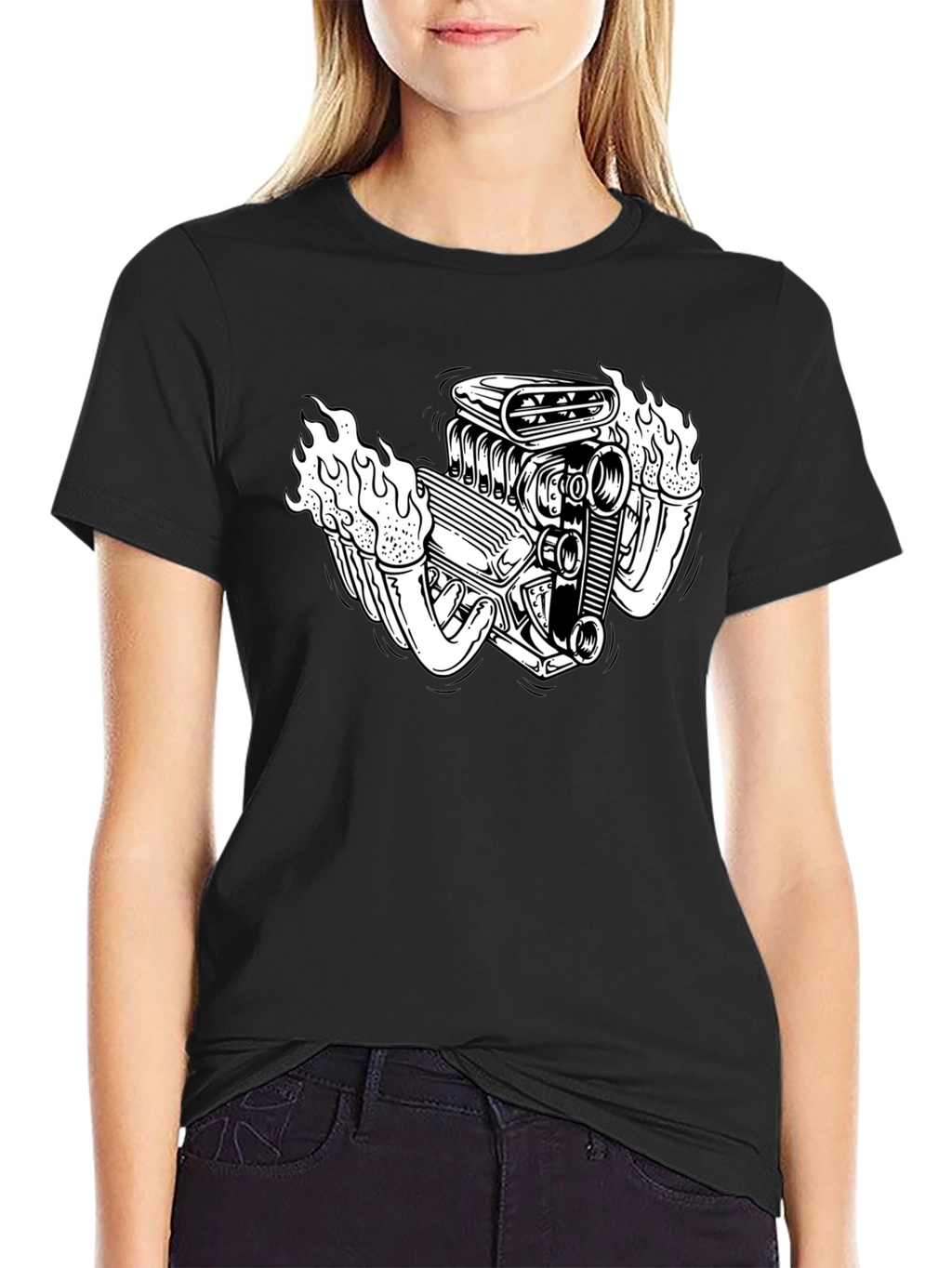 Flame Engine T-Shirt - Black Cotton Graphic Tee