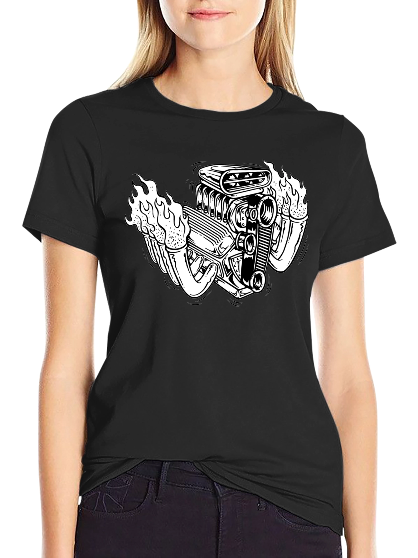 Flame Engine T-Shirt - Black Cotton Graphic Tee