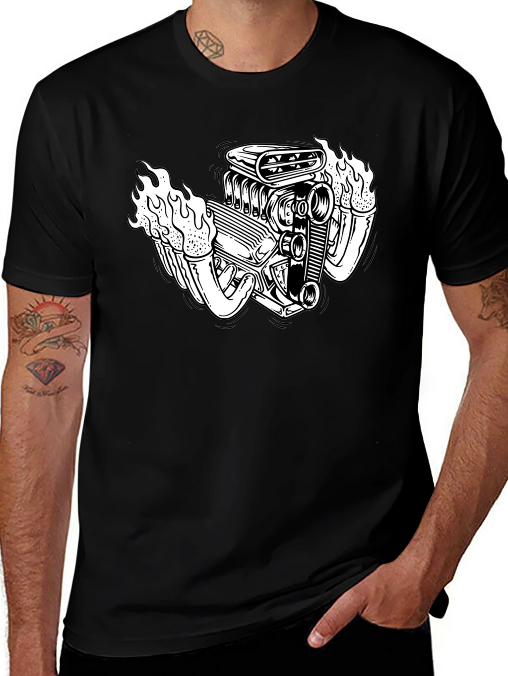 Flame Engine T-Shirt - Black Cotton Graphic Tee