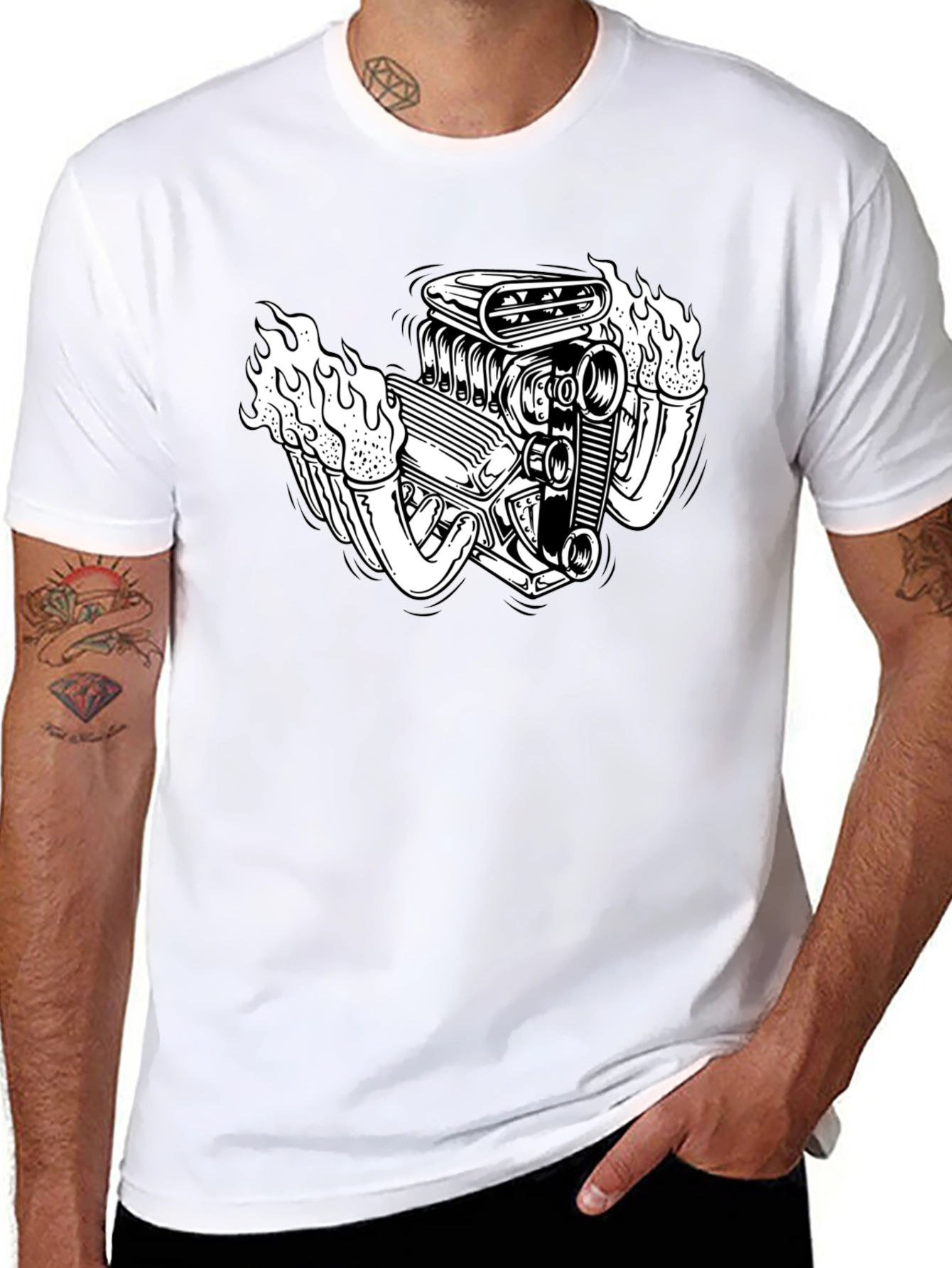 Flame Engine T-Shirt - Black Cotton Graphic Tee