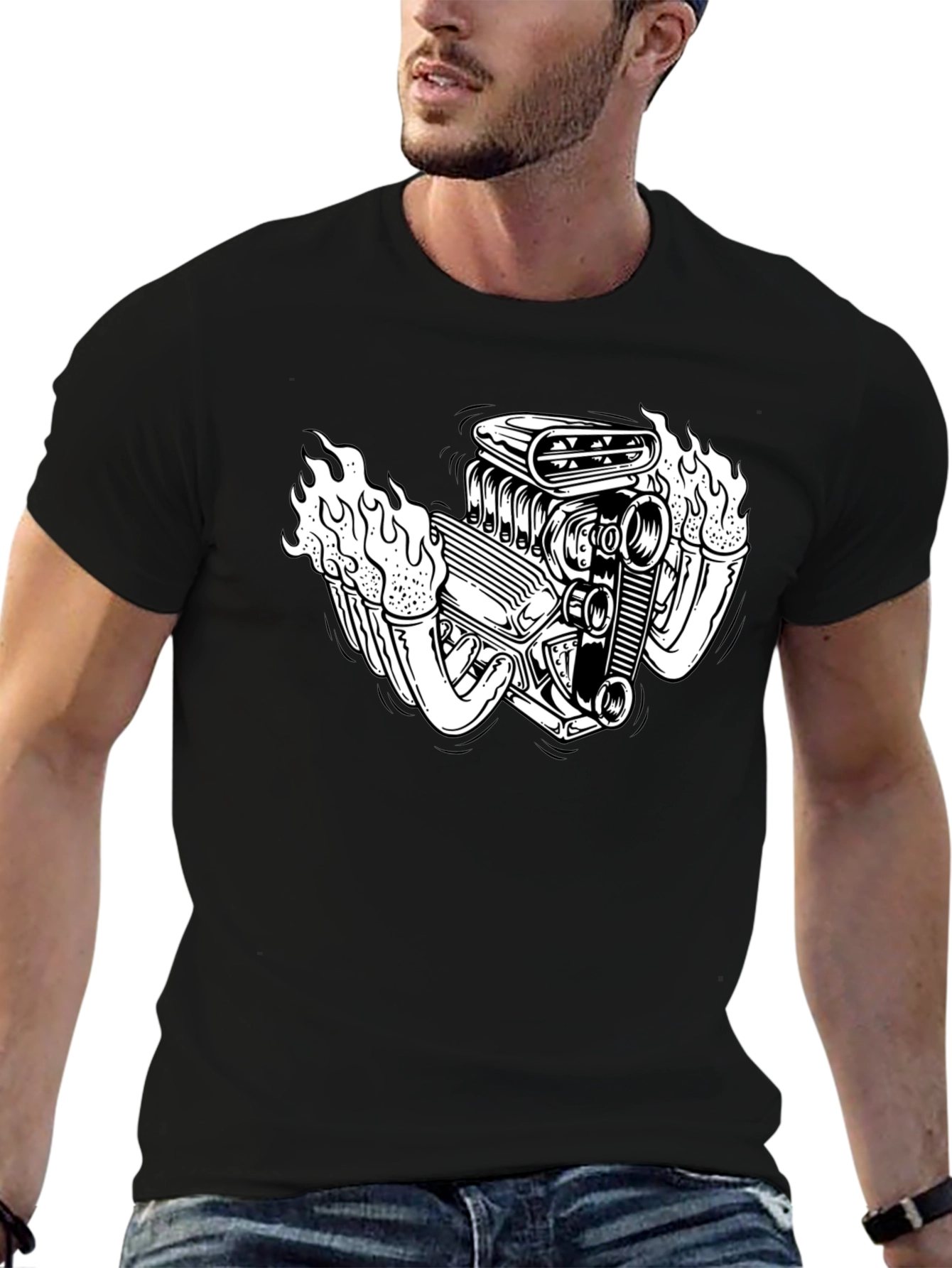 Flame Engine T-Shirt - Black Cotton Graphic Tee