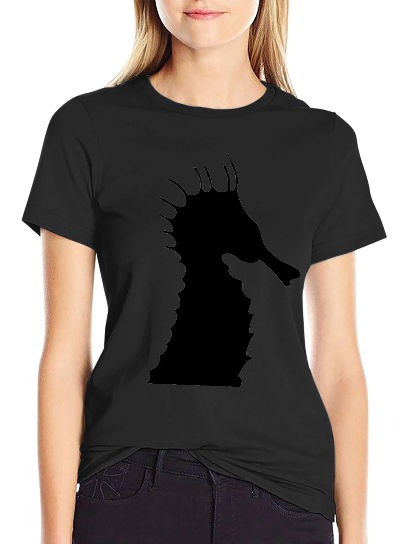 Sea Horse Graphic Tee - Black Cotton T-Shirt