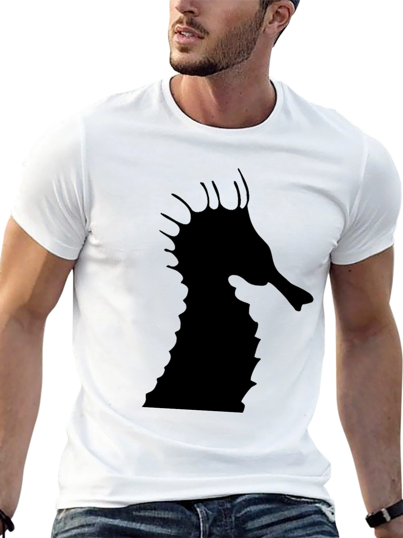 Sea Horse Graphic Tee - Black Cotton T-Shirt