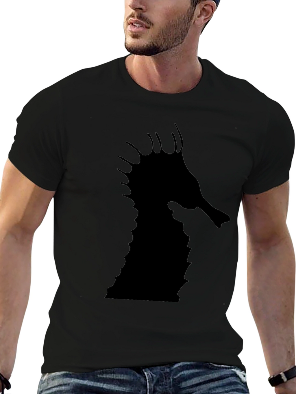 Sea Horse Graphic Tee - Black Cotton T-Shirt