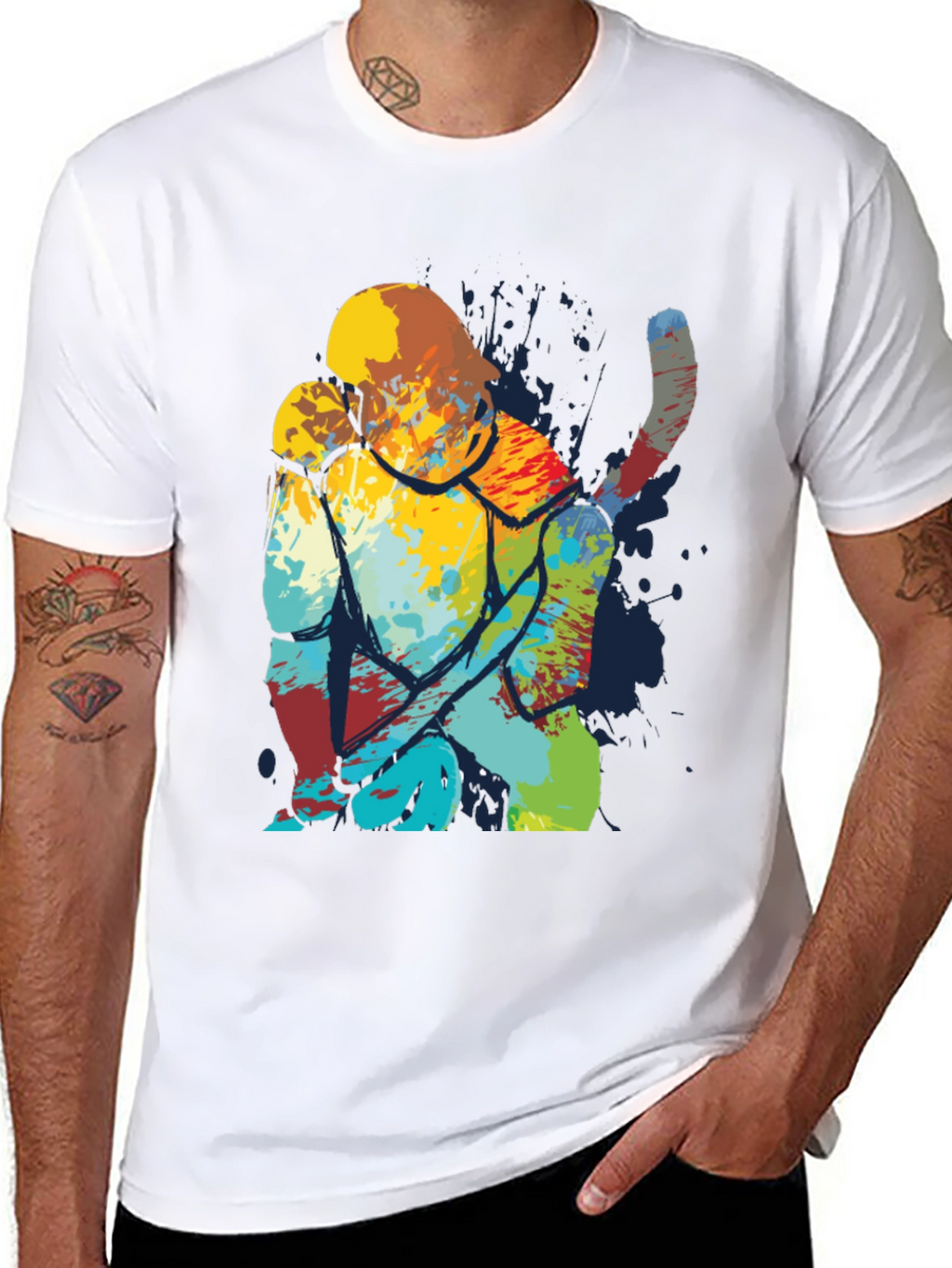 Abstract Cat Art Print Mens Black T-Shirt