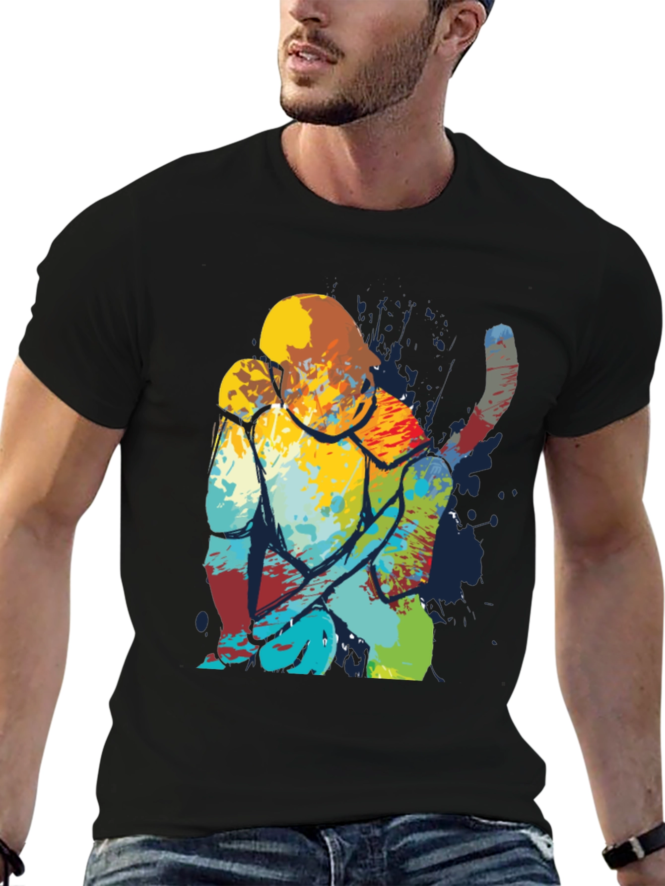Abstract Cat Art Print Mens Black T-Shirt