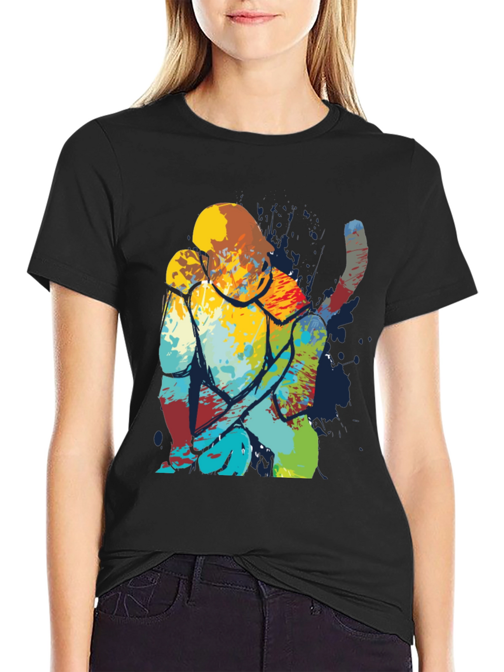 Abstract Cat Art Print Mens Black T-Shirt