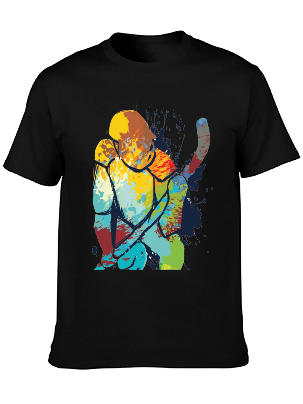 Abstract Cat Art Print Mens Black T-Shirt