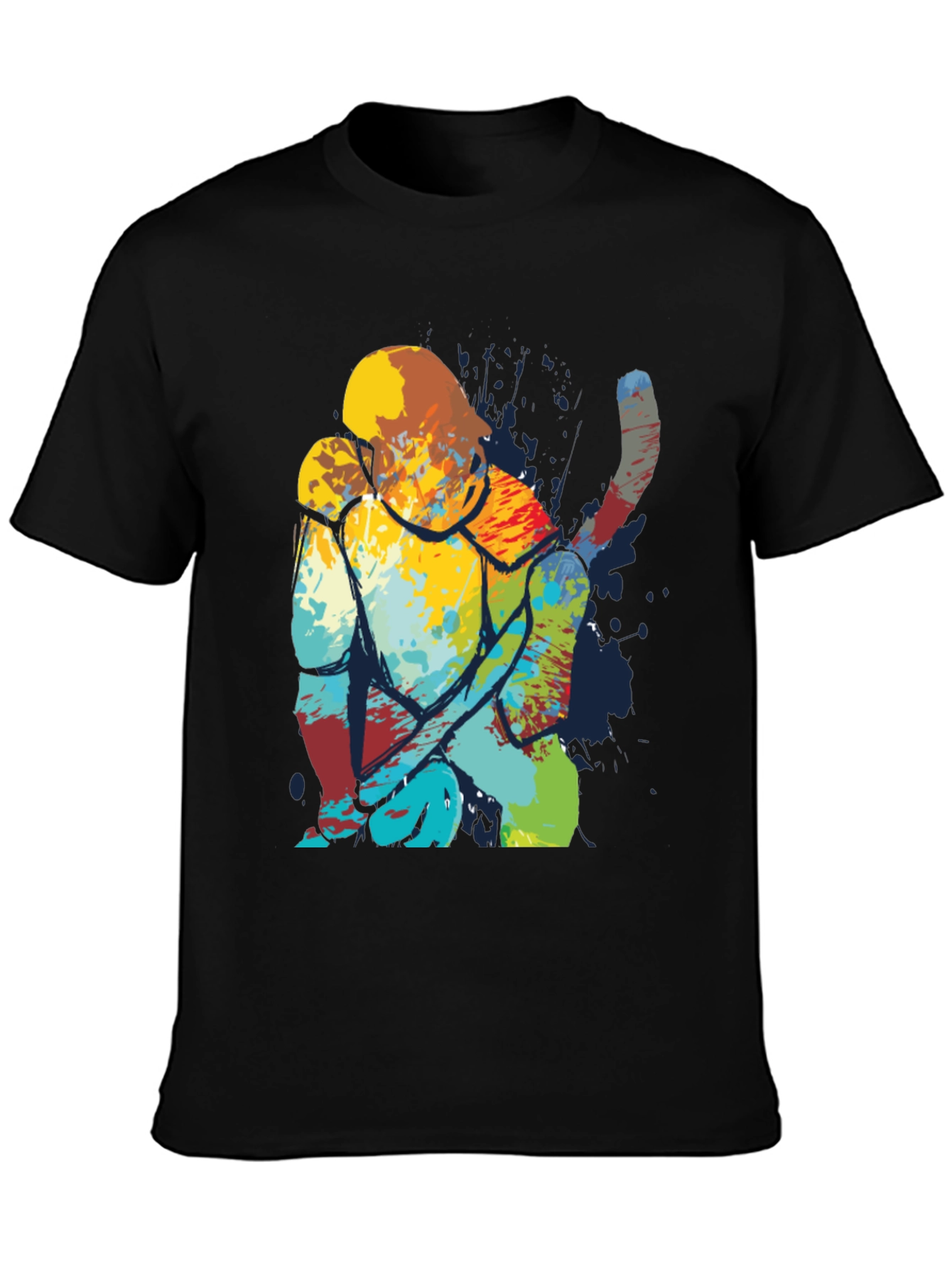 Abstract Cat Art Print Mens Black T-Shirt