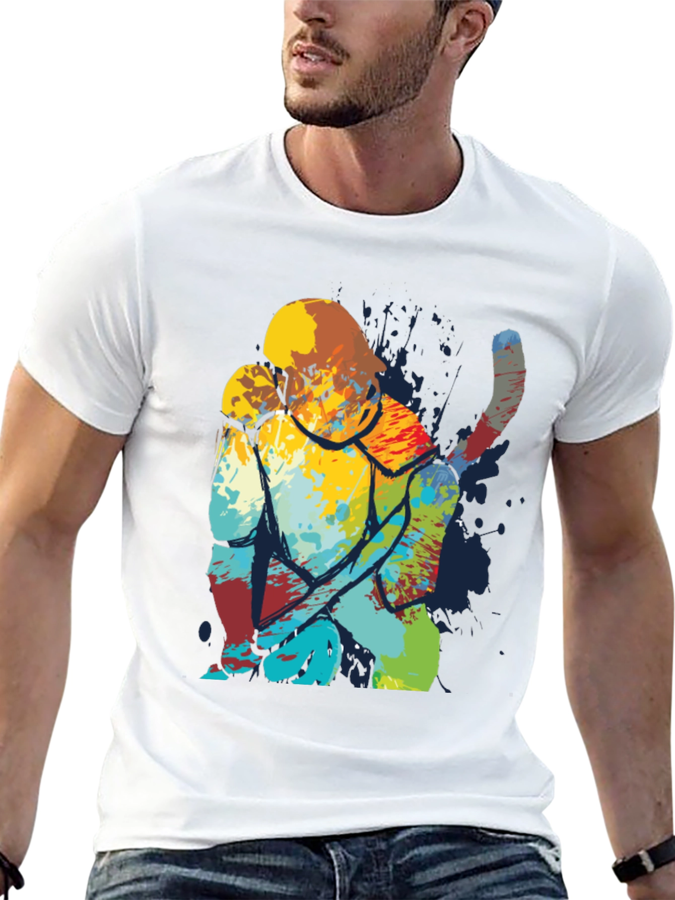 Abstract Cat Art Print Mens Black T-Shirt