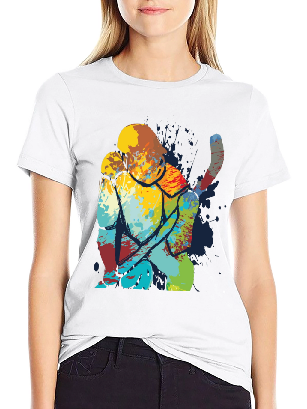 Abstract Cat Art Print Mens Black T-Shirt