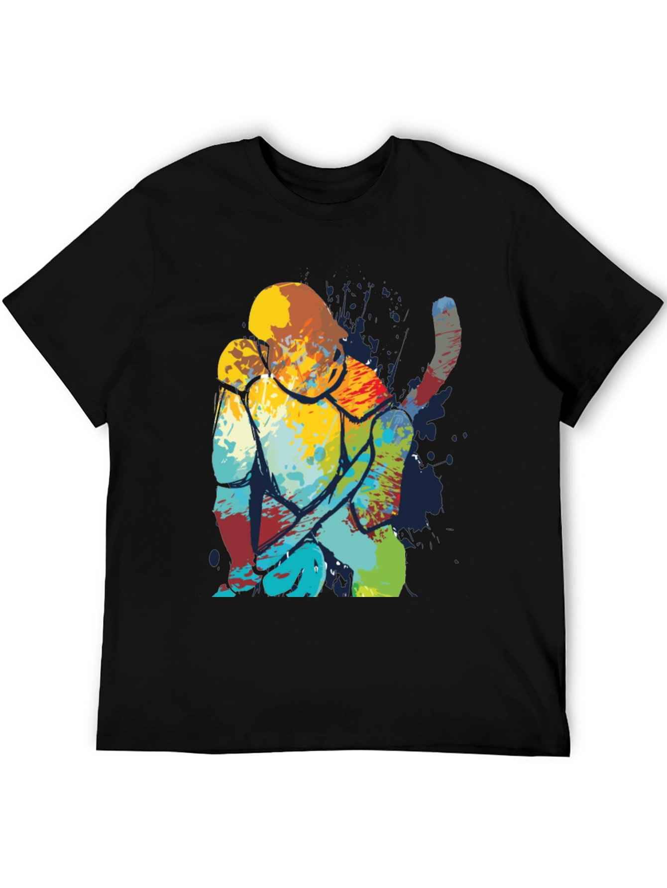 Abstract Cat Art Print Mens Black T-Shirt