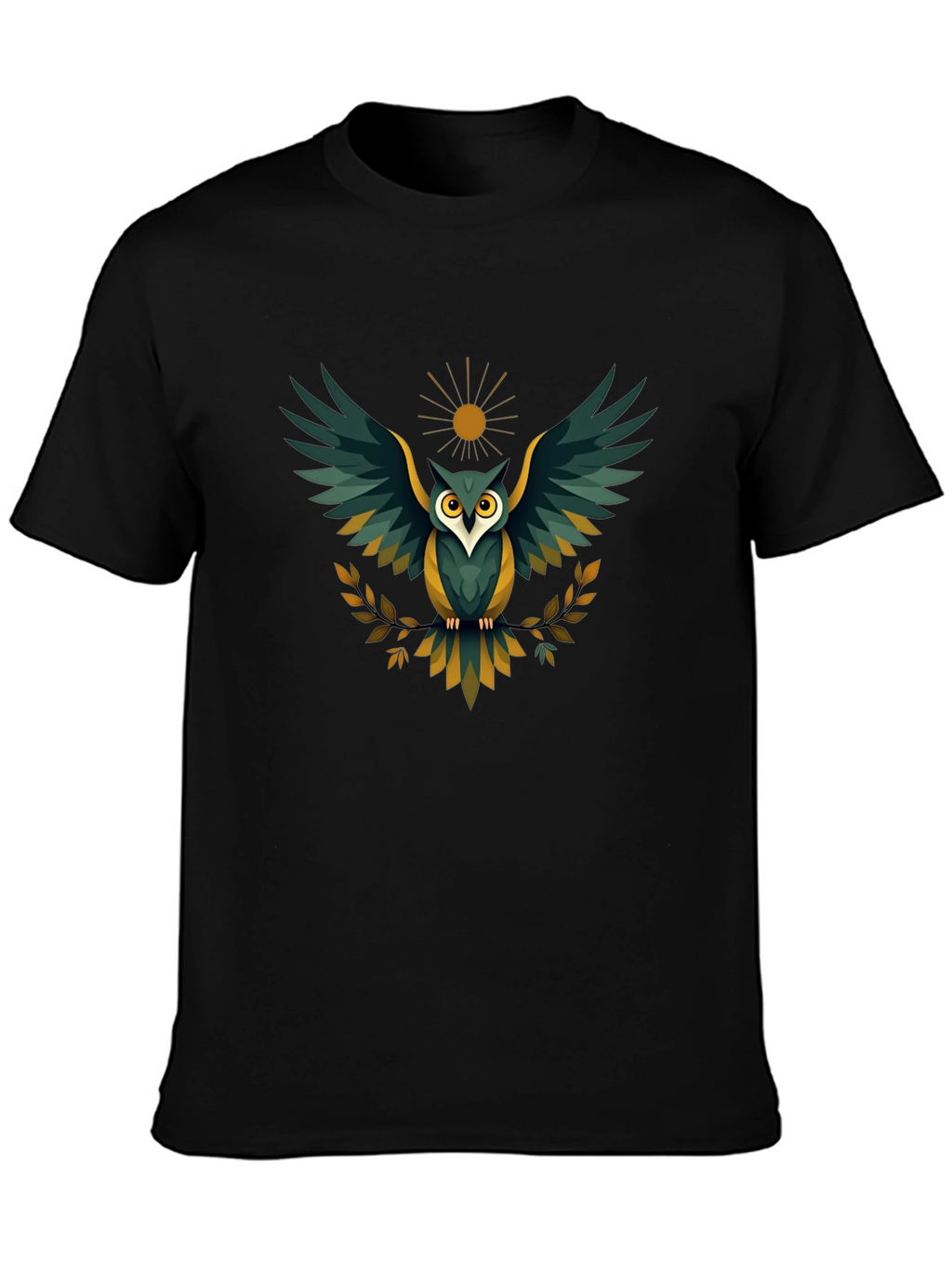 Mens Black Owl Graphic T-Shirt