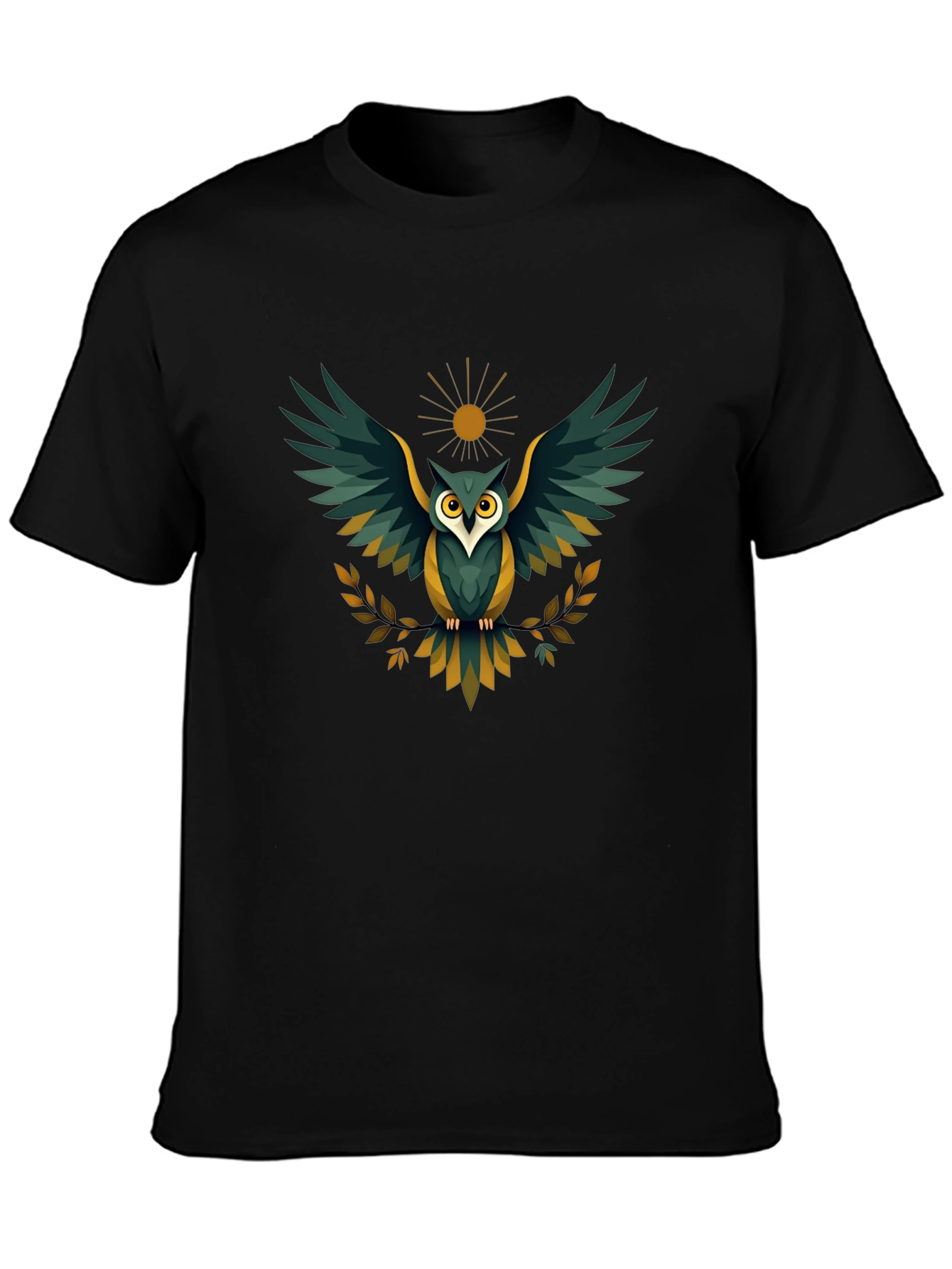 Mens Black Owl Graphic T-Shirt