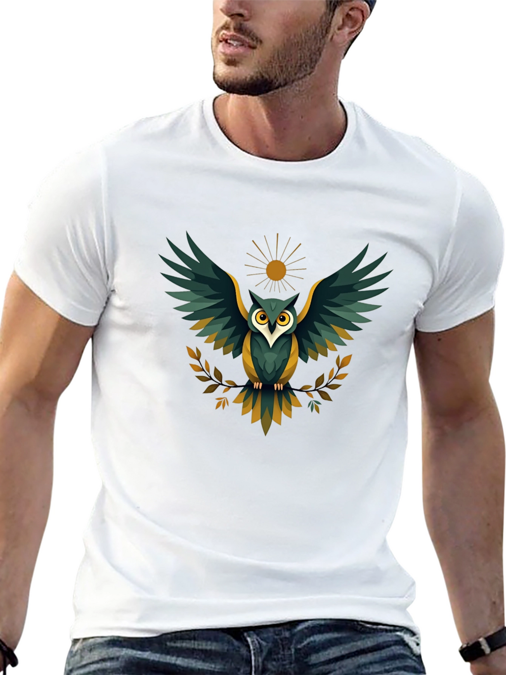 Mens Black Owl Graphic T-Shirt