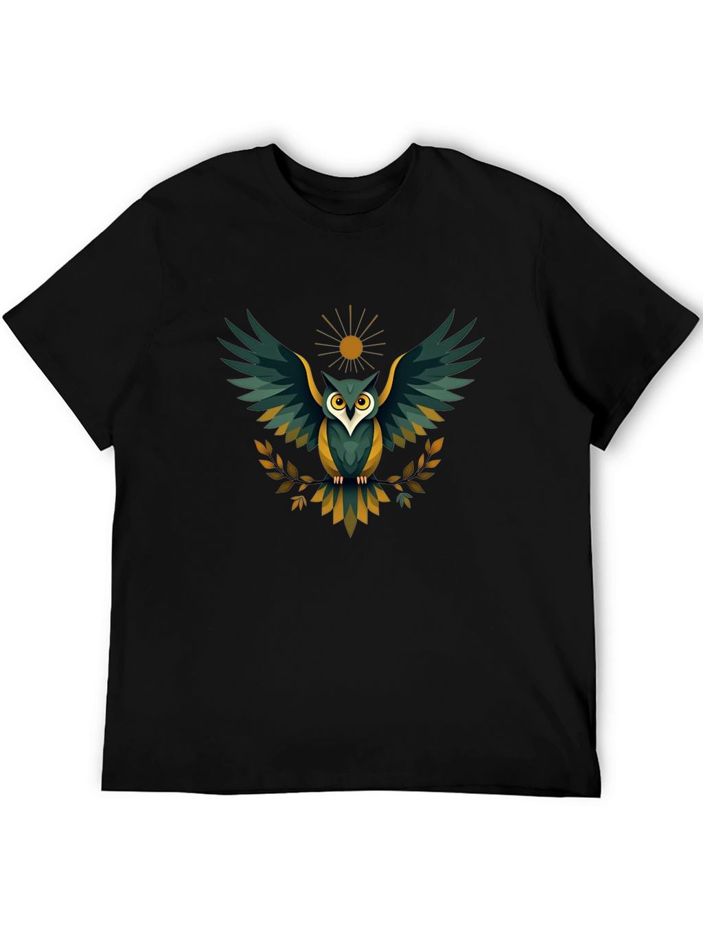 Mens Black Owl Graphic T-Shirt