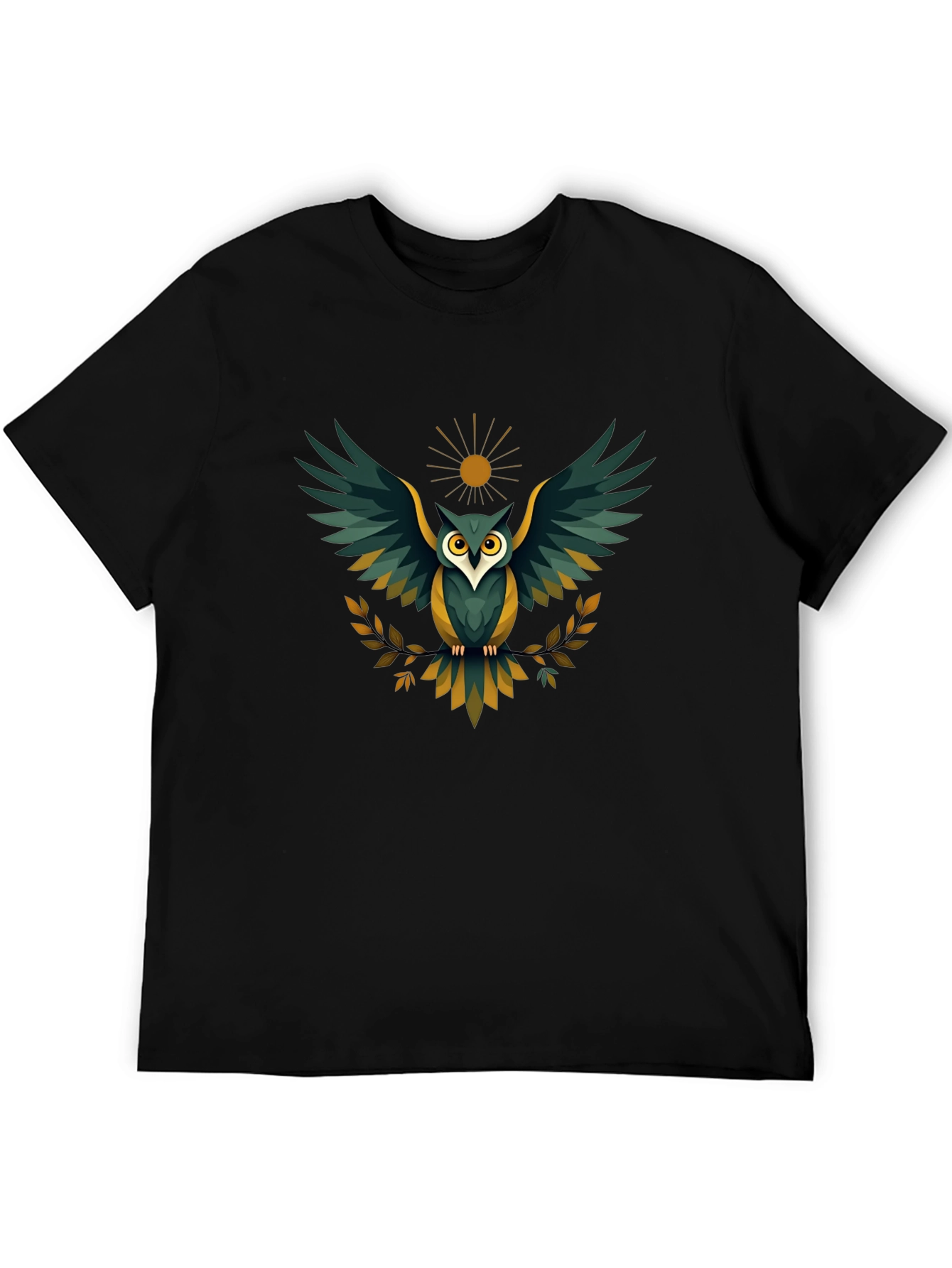Mens Black Owl Graphic T-Shirt