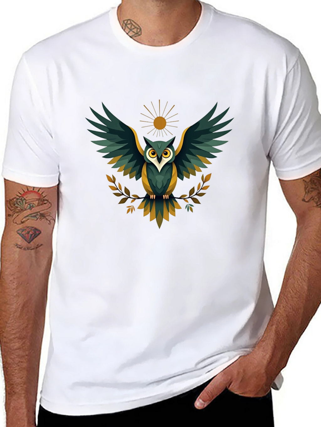 Mens Black Owl Graphic T-Shirt