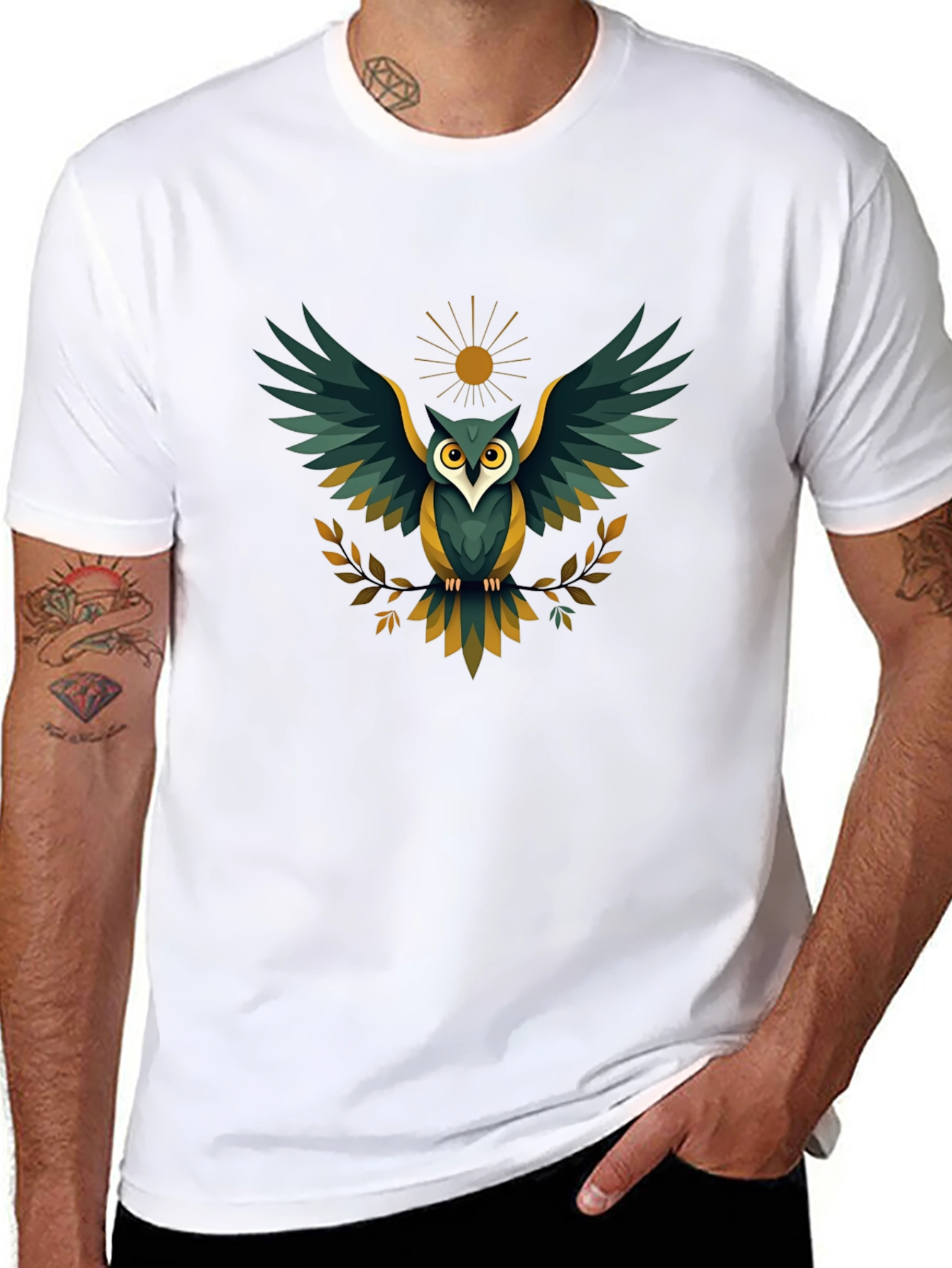 Mens Black Owl Graphic T-Shirt
