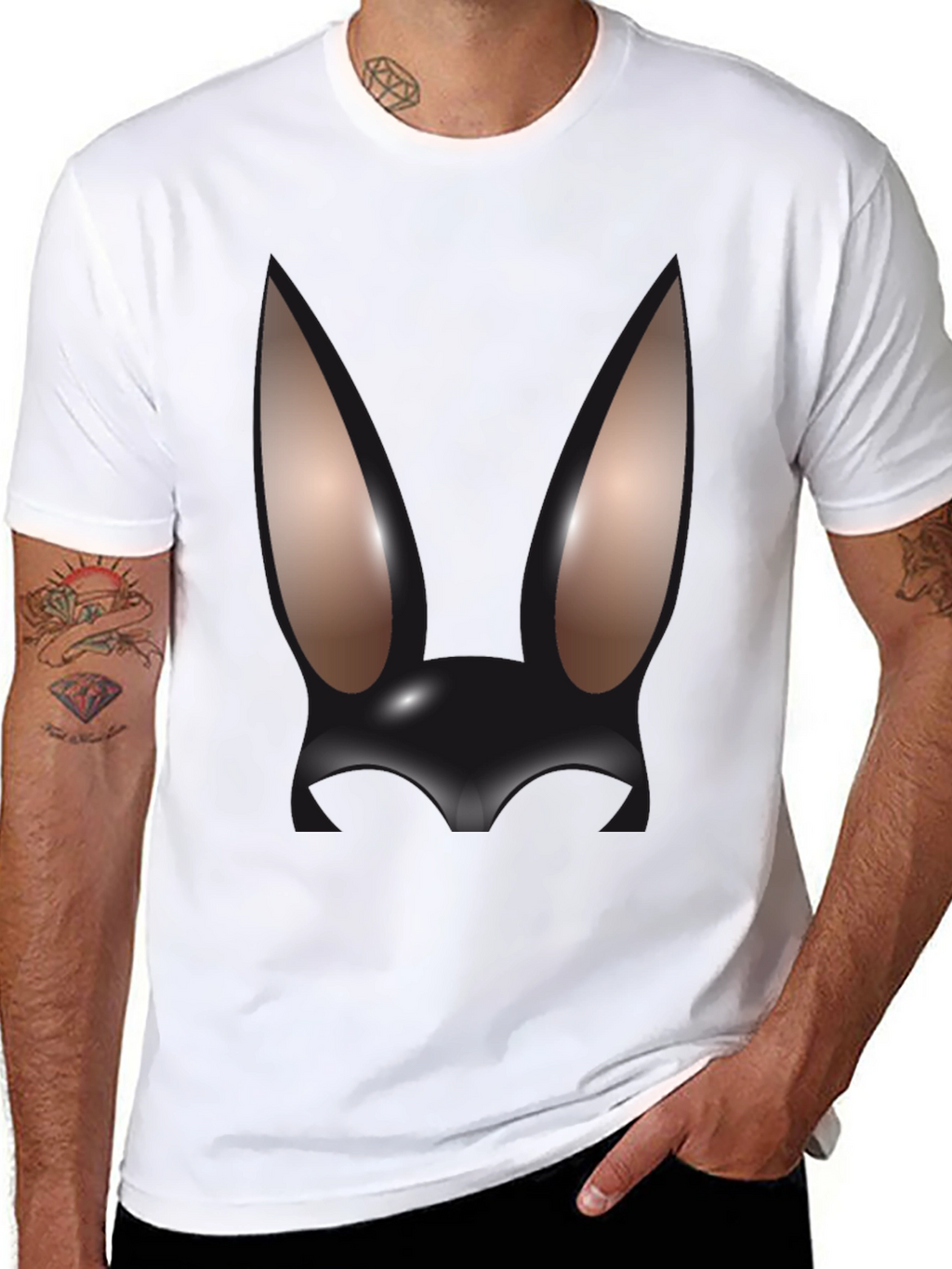 Abstract Bunny Graphic Black T-Shirt
