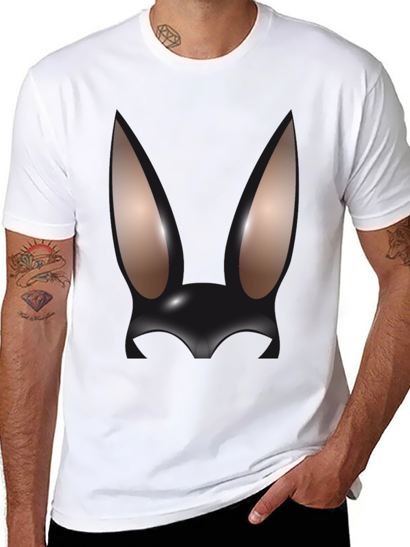 Abstract Bunny Graphic Black T-Shirt