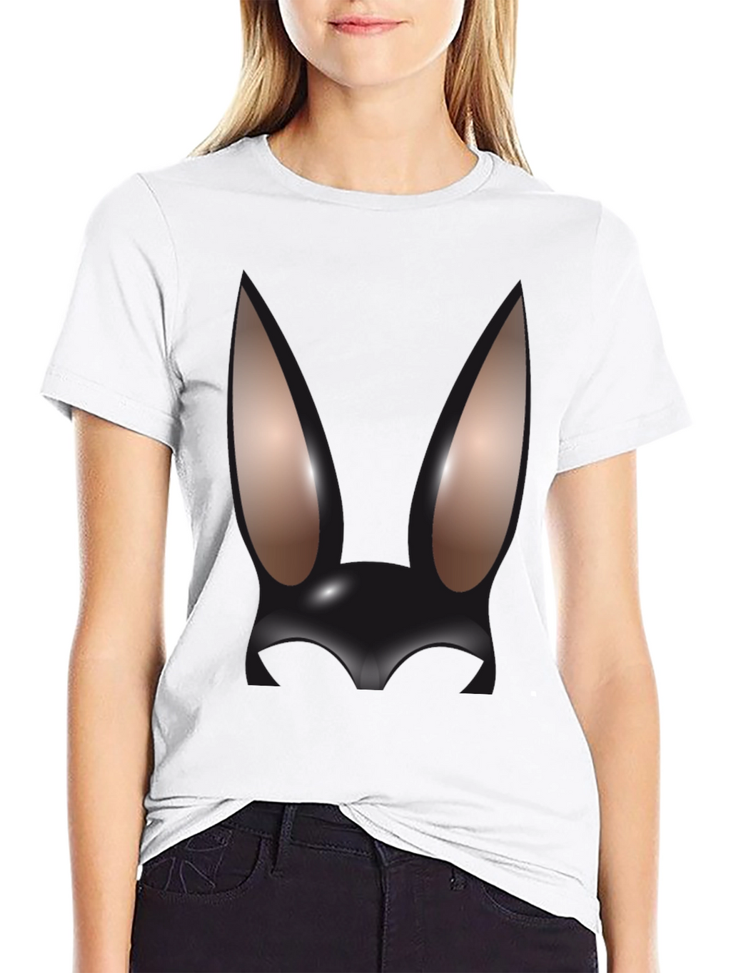 Abstract Bunny Graphic Black T-Shirt