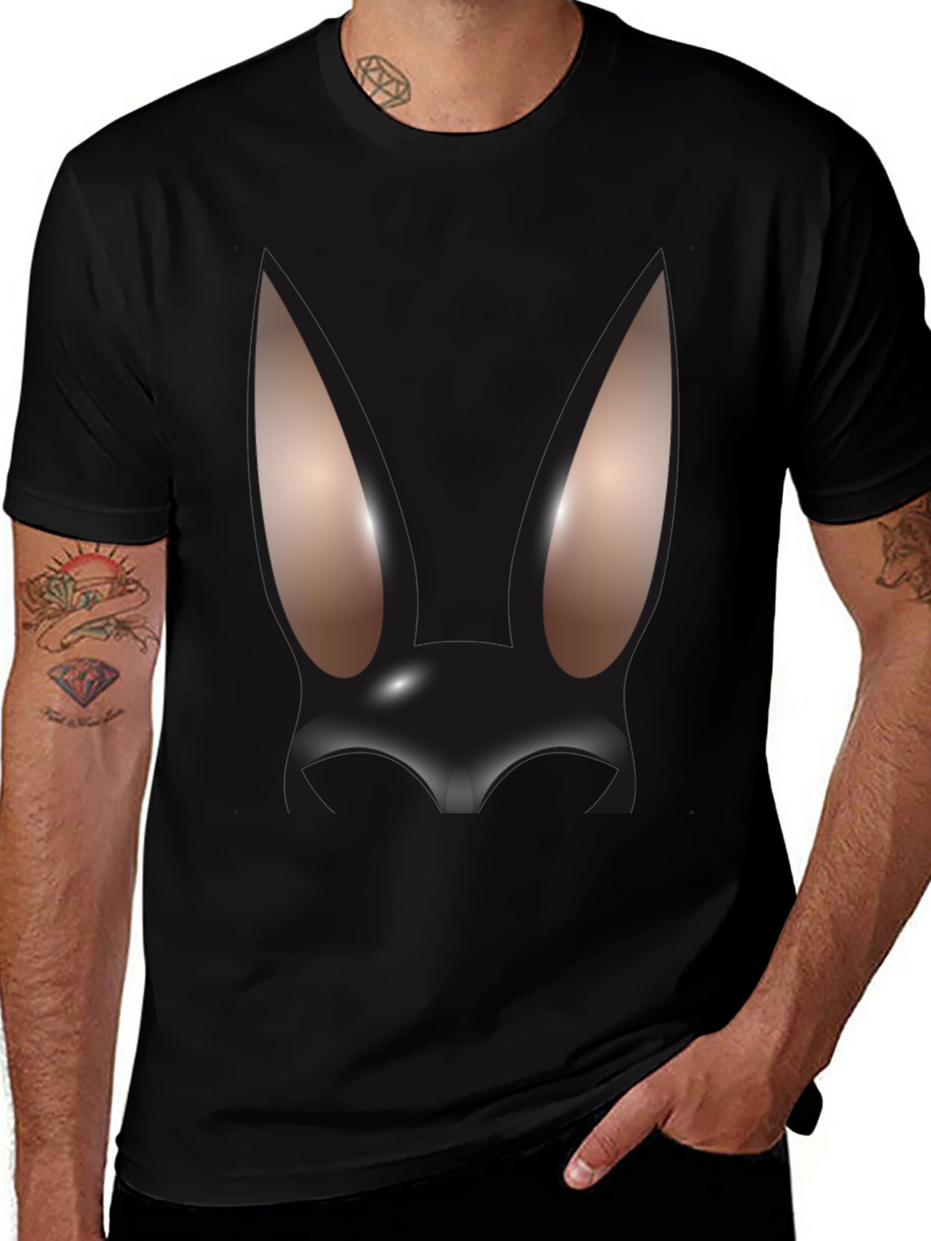 Abstract Bunny Graphic Black T-Shirt