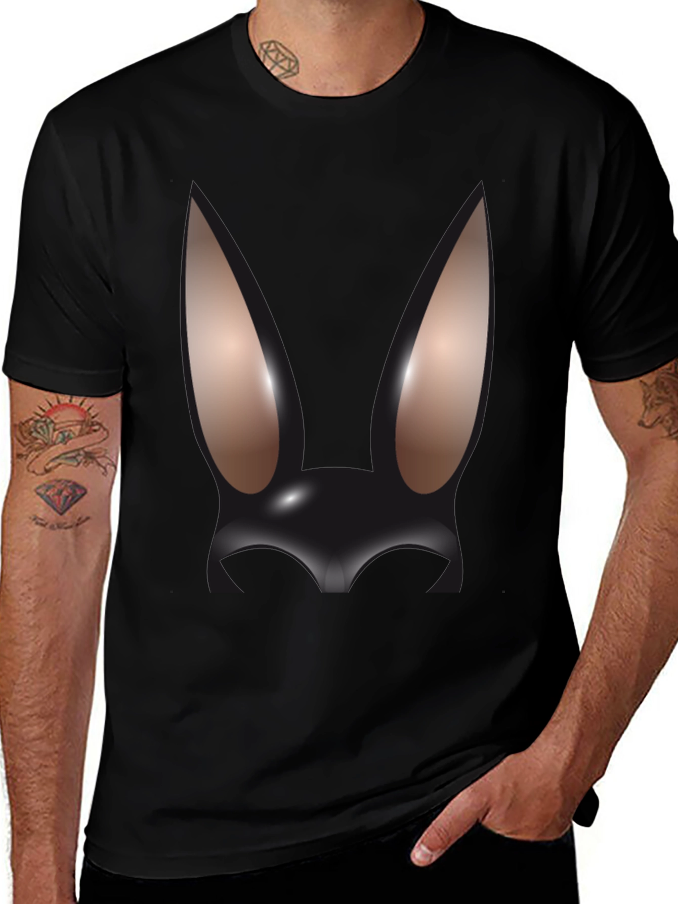 Abstract Bunny Graphic Black T-Shirt