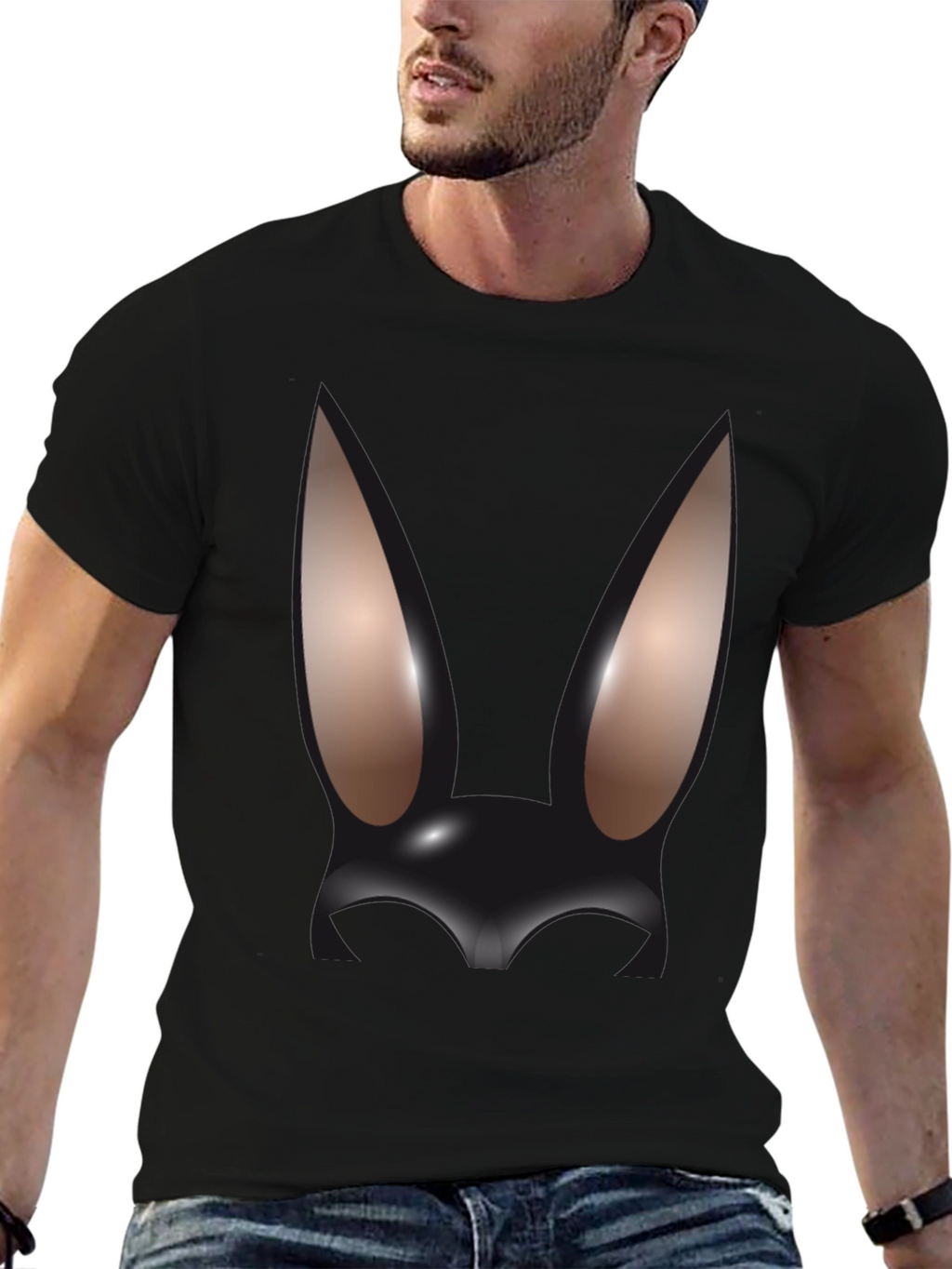 Abstract Bunny Graphic Black T-Shirt