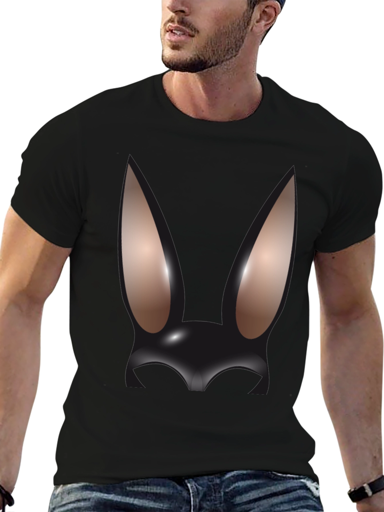Abstract Bunny Graphic Black T-Shirt