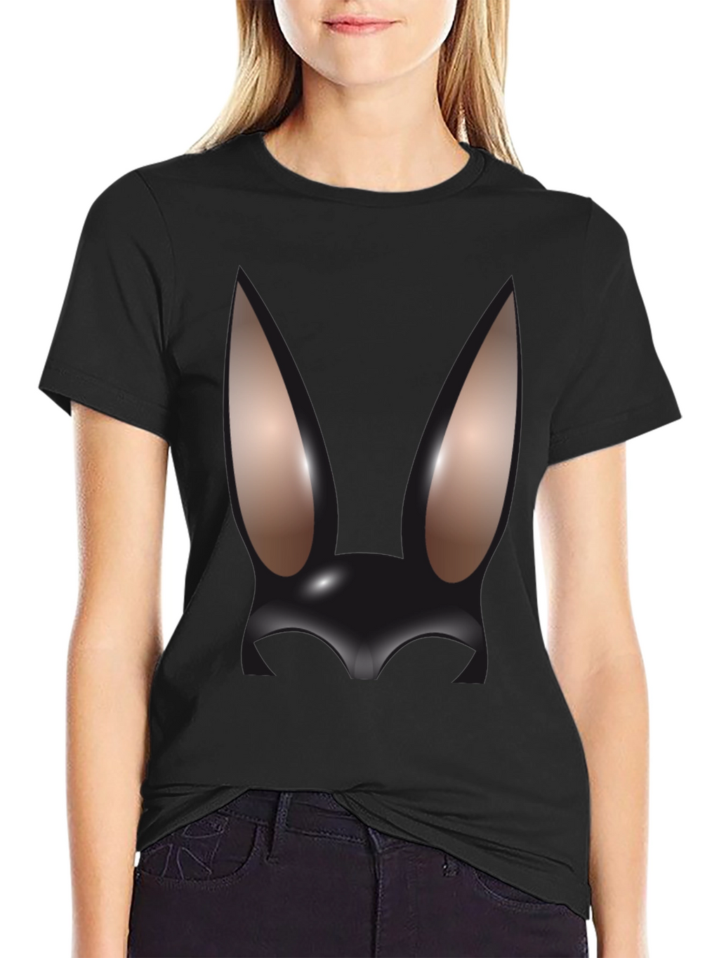 Abstract Bunny Graphic Black T-Shirt