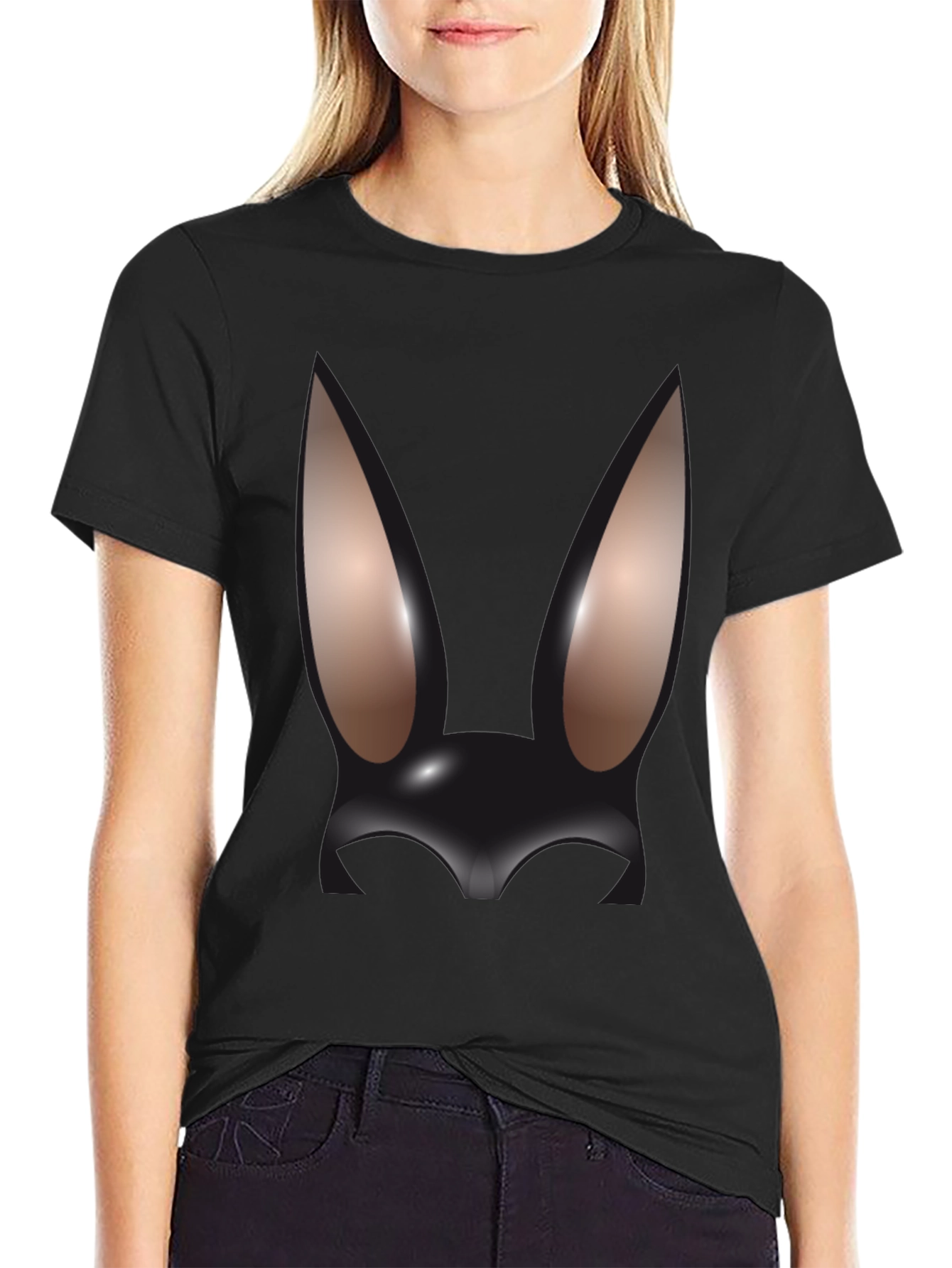 Abstract Bunny Graphic Black T-Shirt